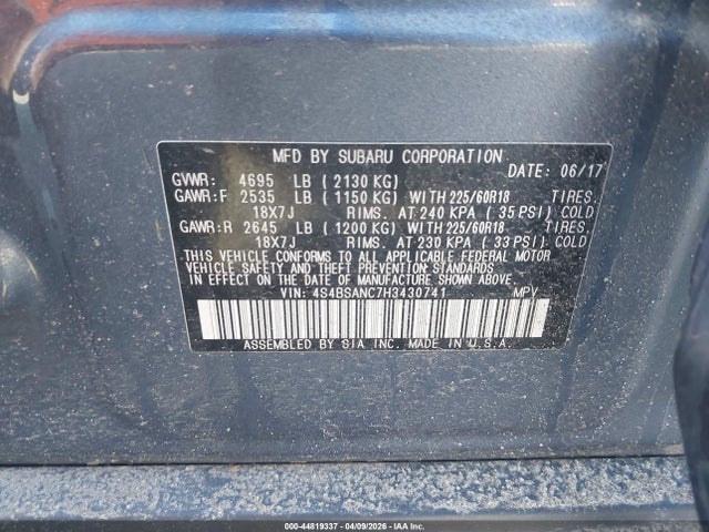 Продаж на аукціоні авто 2017 Subaru Outback 2.5i Limited, vin: 4S4BSANC7H3430741, номер лоту: 44819337