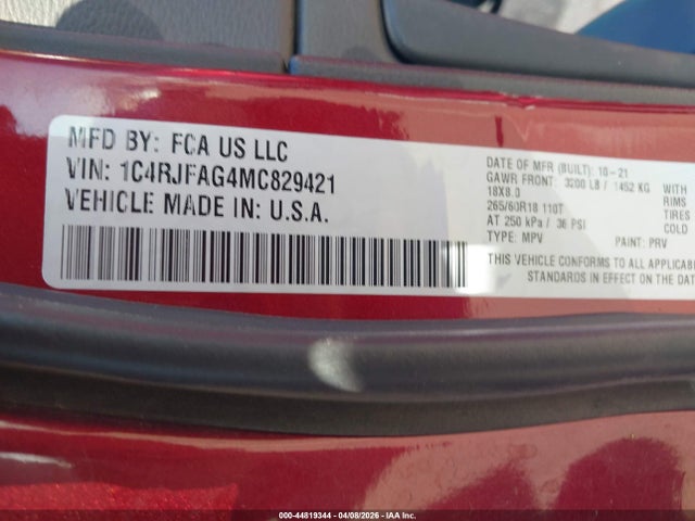 Aukcja sprzedaży 2021 Jeep Grand Cherokee Laredo X 4x4, vin: 1C4RJFAG4MC829421, numer aukcji: 44819344
