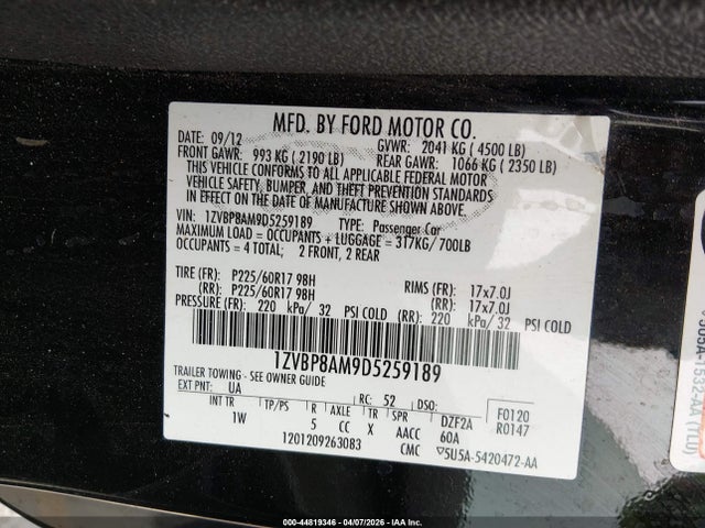2013 FORD MUSTANG 1ZVBP8AM9D5259189 Photo 8