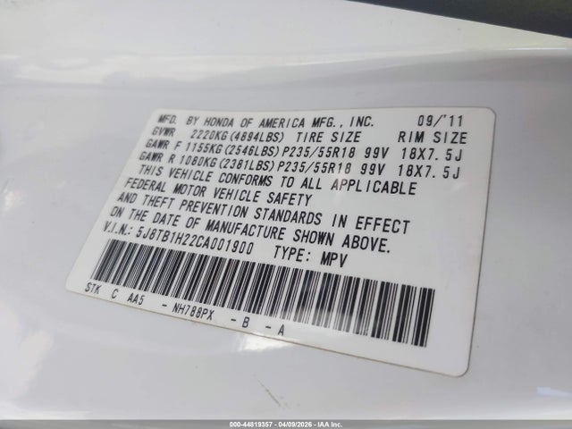 Продаж на аукціоні авто 2012 Acura Rdx, vin: 5J8TB1H22CA001900, номер лоту: 44819357