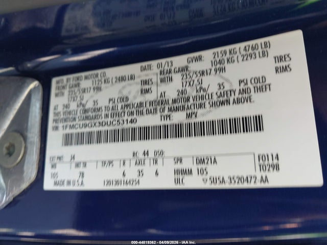 Продажа на аукционе авто 2013 Ford Escape Se, vin: 1FMCU9GX3DUC53140, номер лота: 44819362