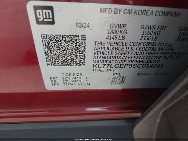 Продаж на аукціоні авто 2025 Chevrolet Trax Fwd 1rs, vin: KL77LGEP9SC014241, номер лоту: 44819364