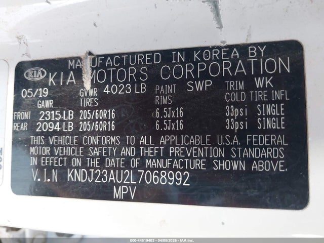 44819403 :رقم المزاد ، KNDJ23AU2L7068992 vin ، 2020 Kia Soul Lx مزاد بيع