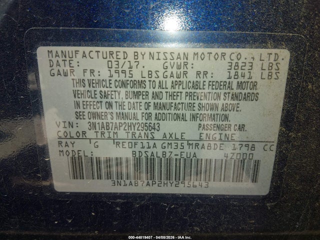 Продаж на аукціоні авто 2017 Nissan Sentra S, vin: 3N1AB7AP2HY295643, номер лоту: 44819407