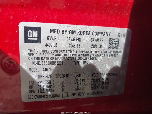 Auction sale of the 2019 Buick Encore Awd Preferred, vin: KL4CJESB2KB865205, lot number: 44819416