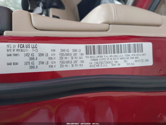 Aukcja sprzedaży 2015 Jeep Grand Cherokee Limited, vin: 1C4RJFBG1FC943412, numer aukcji: 44819437