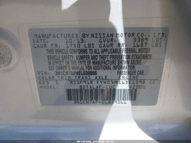 3N1CN7AP4EL839066 Nissan Versa 1.6 S