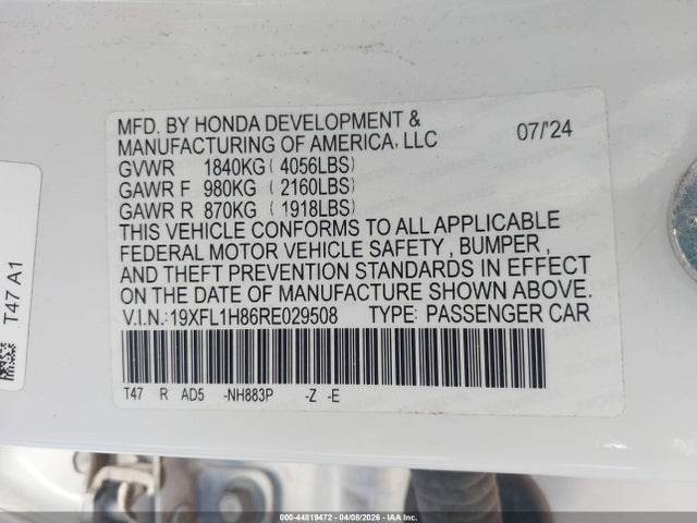 Продажа на аукционе авто 2024 Honda Civic Sport Touring, vin: 19XFL1H86RE029508, номер лота: 44819472