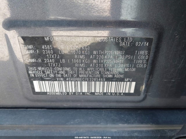 Aukcja sprzedaży 2014 Subaru Outback 2.5i Premium, vin: 4S4BRBEC7E3285469, numer aukcji: 44819475