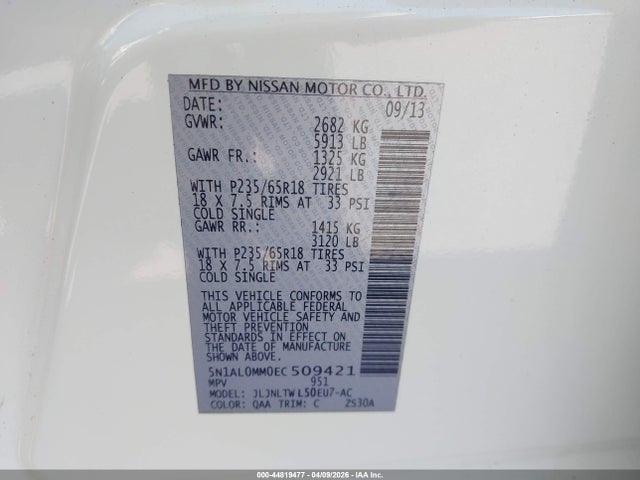 44819477 :رقم المزاد ، 5N1AL0MM0EC509421 vin ، 2014 Infiniti Qx60 مزاد بيع