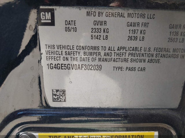 Продаж на аукціоні авто 2010 Buick Lacrosse Cxs, vin: 1G4GE5GV0AF302039, номер лоту: 44819497