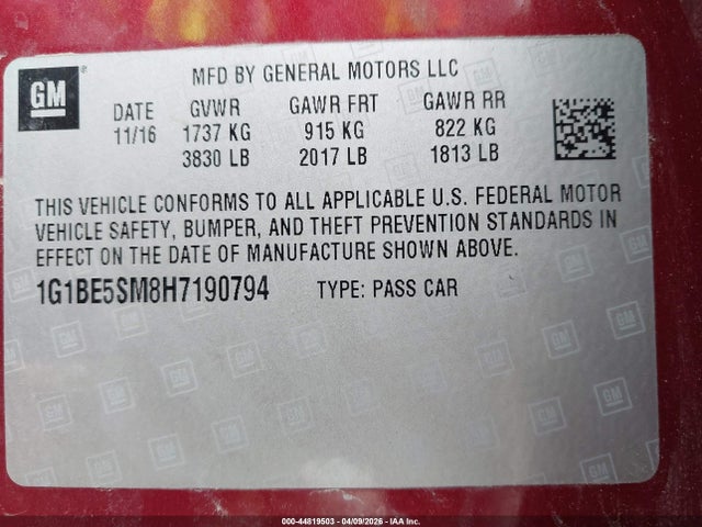 1G1BE5SM8H7190794 Chevrolet Cruze Lt Auto