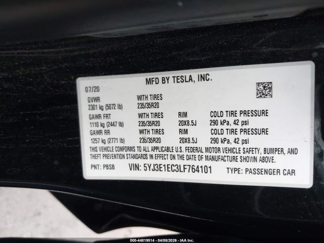 Продажа на аукционе авто 2020 Tesla Model 3 Performance Dual Motor All-wheel Drive, vin: 5YJ3E1EC3LF764101, номер лота: 44819514