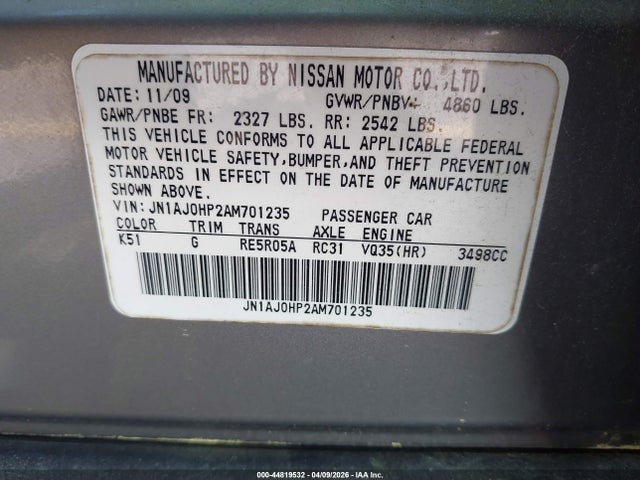Auction sale of the 2010 Infiniti Ex35 Journey, vin: JN1AJ0HP2AM701235, lot number: 44819532