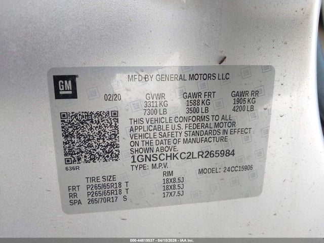 2020 Chevrolet Suburban 2wd Lt მანქანა იყიდება აუქციონზე, vin: 1GNSCHKC2LR265984, აუქციონის ნომერი: 44819537