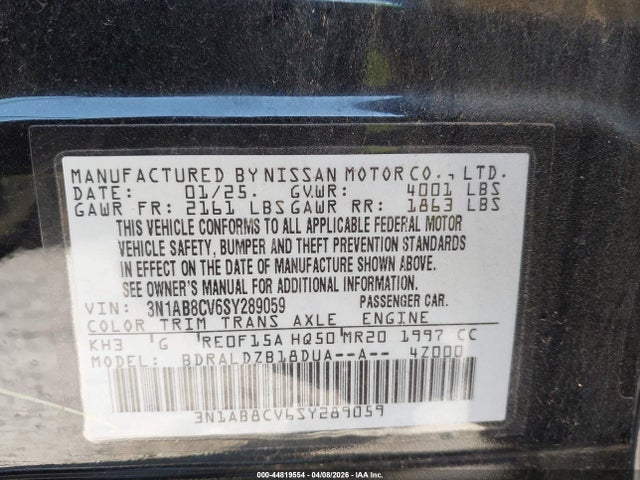 Nissan SENTRA SV 2025 3N1AB8CV6SY289059 Image 9