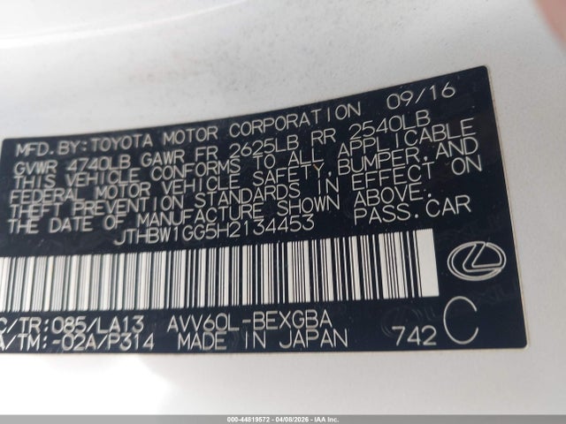 JTHBW1GG5H2134453 Lexus ES 300H