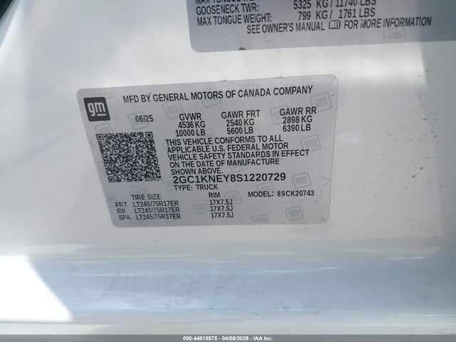 2GC1KNEY8S1220729 Chevrolet Silverado 2500hd 4wd Standard Bed Lt