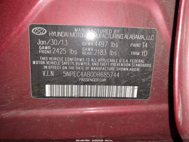 Продаж на аукціоні авто 2013 Hyundai Sonata Limited 2.0t, vin: 5NPEC4AB0DH685744, номер лоту: 44819591