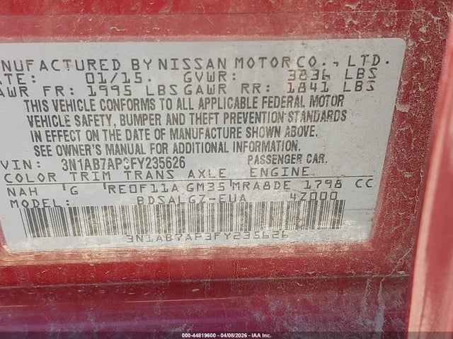 Aukcja sprzedaży 2015 Nissan Sentra Sl, vin: 3N1AB7AP3FY235626, numer aukcji: 44819600