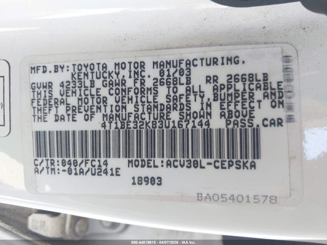 2003 TOYOTA CAMRY 4T1BE32K83U167144 Photo 8