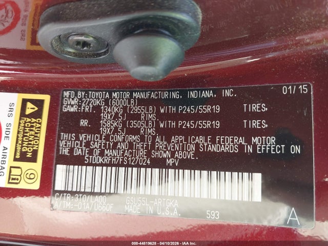 5TDDKRFH7FS127024 Toyota Highlander Limited Platinum V6