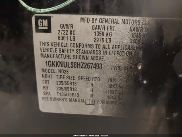 Продаж на аукціоні авто 2017 Gmc Acadia Slt-1, vin: 1GKKNULS8HZ267493, номер лоту: 44819660