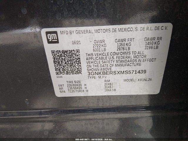 44819671 :رقم المزاد ، 3GNKBERSXMS571439 vin ، 2021 Chevrolet Blazer Fwd Rs مزاد بيع