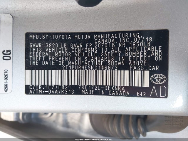 Toyota COROLLA LE 2019 2T1BURHE5KC146873 Image 9
