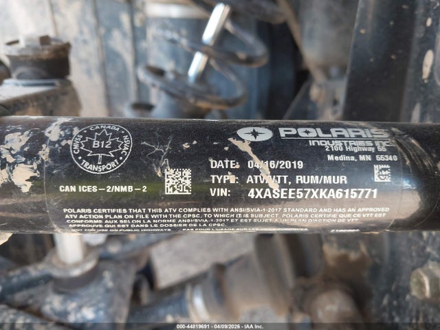 Продаж на аукціоні авто 2019 Polaris Sportsman 570 Eps, vin: 4XASEE57XKA615771, номер лоту: 44819691