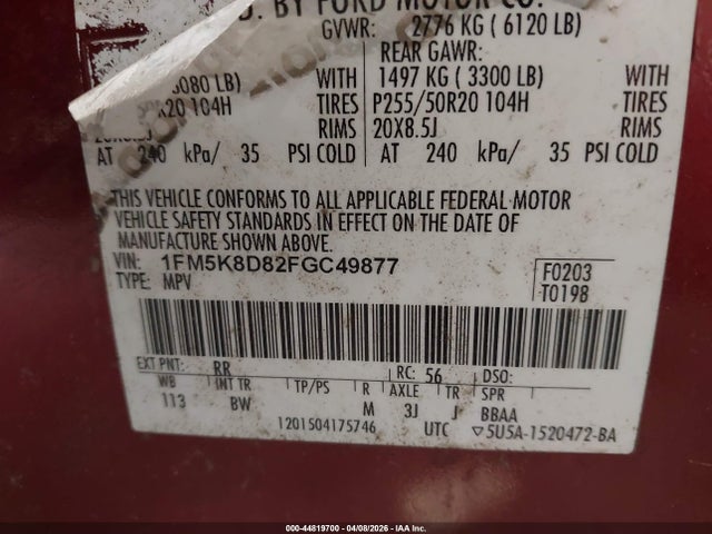 Ford EXPLORER XLT 2015 1FM5K8D82FGC49877 Image 9