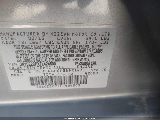 Nissan Versa Note S Plus 2015 3N1CE2CPXFL424500 Image 9