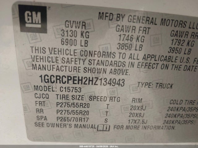 Продаж на аукціоні авто 2017 Chevrolet Silverado 1500 Custom, vin: 1GCRCPEH2HZ134943, номер лоту: 44819725