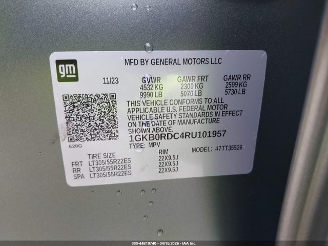 Aukcja sprzedaży 2024 Gmc Hummer Ev Suv 3x, vin: 1GKB0RDC4RU101957, numer aukcji: 44819740