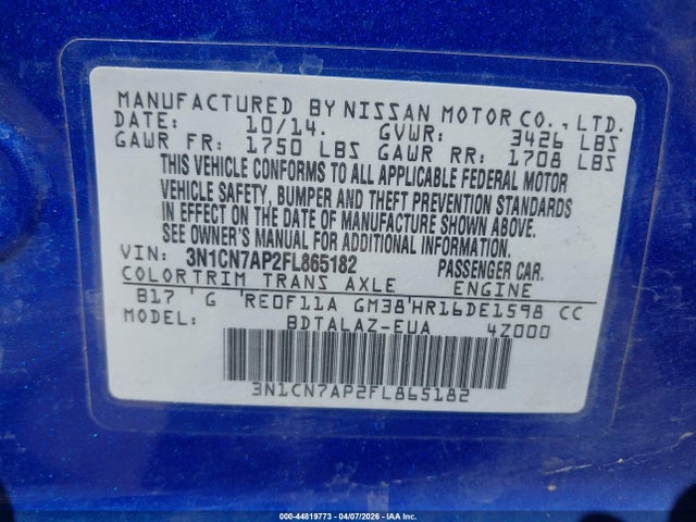 Nissan Versa 1.6 S+ 2015 3N1CN7AP2FL865182 Image 9