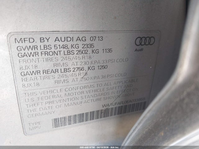 44819790 :رقم المزاد ، WA1UFAFL0EA033955 vin ، 2014 Audi Allroad 2.0t Premium مزاد بيع