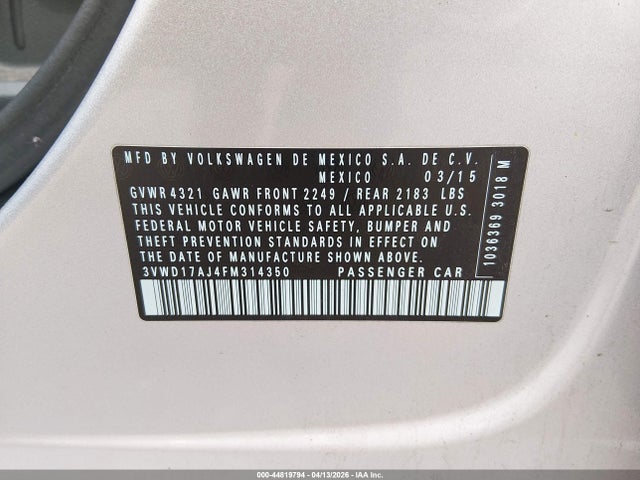 3VWD17AJ4FM314350 Volkswagen Jetta 1.8t Se