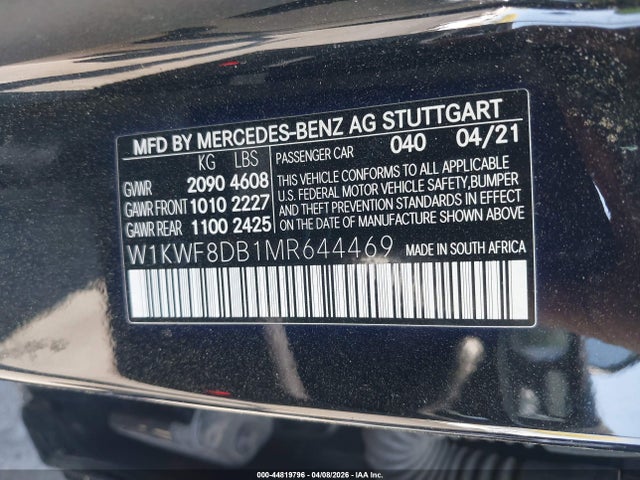 Aukcja sprzedaży 2021 Mercedes-benz C 300 Sedan, vin: W1KWF8DB1MR644469, numer aukcji: 44819796