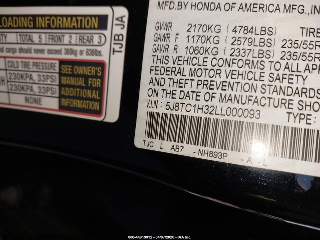 Продаж на аукціоні авто 2020 Acura Rdx Standard, vin: 5J8TC1H32LL000093, номер лоту: 44819812
