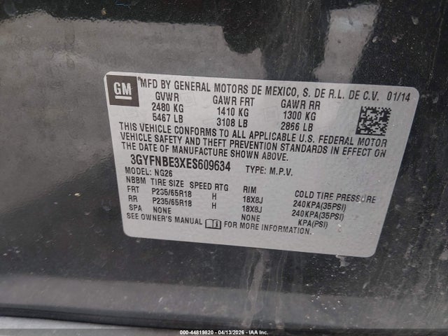 Продажа на аукционе авто 2014 Cadillac Srx Luxury Collection, vin: 3GYFNBE3XES609634, номер лота: 44819820