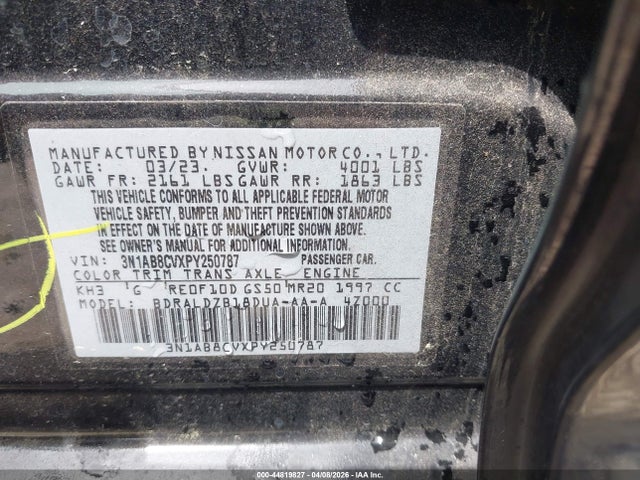 44819827 :رقم المزاد ، 3N1AB8CVXPY250787 vin ، 2023 Nissan Sentra Sv Xtronic Cvt مزاد بيع
