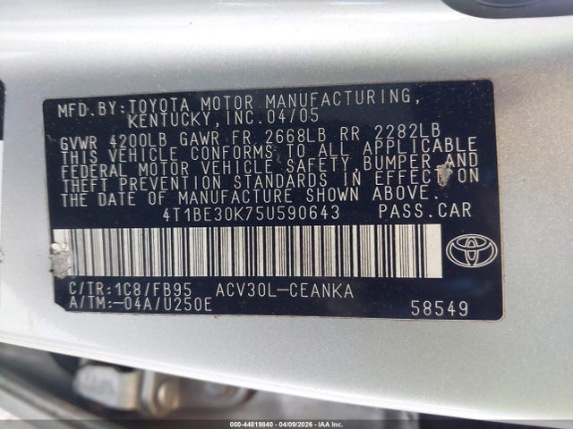2005 TOYOTA CAMRY 4T1BE30K75U590643 Photo 8