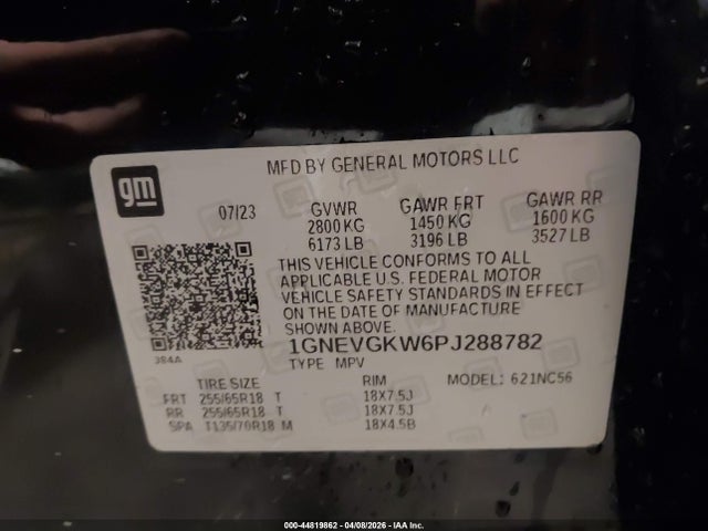 Продаж на аукціоні авто 2023 Chevrolet Traverse Awd Lt Cloth, vin: 1GNEVGKW6PJ288782, номер лоту: 44819862