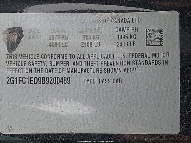 2011 CHEVROLET CAMARO 2G1FC1ED9B9200489 Photo 8