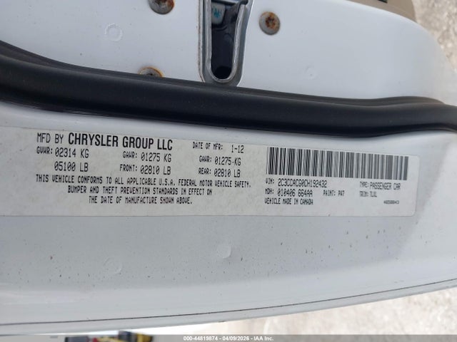 2012 Chrysler 300 Limited მანქანა იყიდება აუქციონზე, vin: 2C3CCACG0CH192432, აუქციონის ნომერი: 44819874