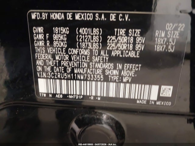 3CZRU5H11NM733355 Honda Hr-v 2wd Sport