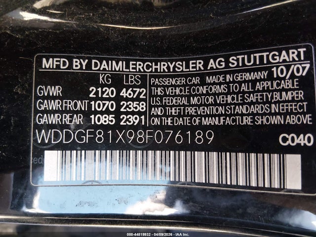 Aukcja sprzedaży 2008 Mercedes-benz C 300 Sport 4matic, vin: WDDGF81X98F076189, numer aukcji: 44819932