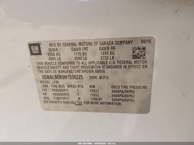 2GNALBEK9H1506225 Chevrolet EQUINOX LS