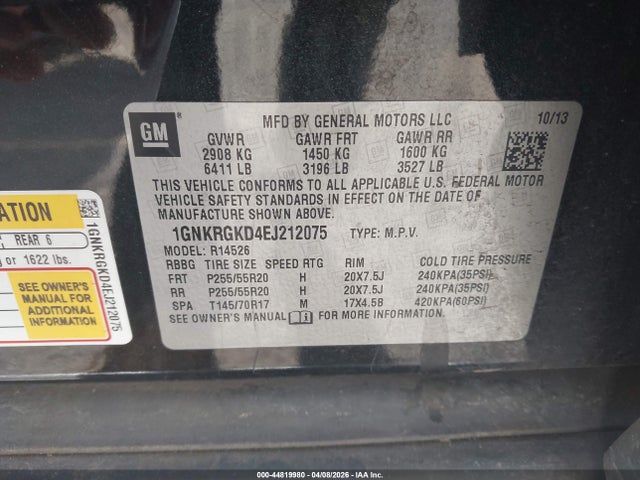 Chevrolet Traverse 1lt 2014 1GNKRGKD4EJ212075 Image 9