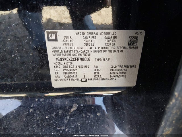 Продаж на аукціоні авто 2015 Chevrolet Tahoe Ltz, vin: 1GNSKCKCXFR700356, номер лоту: 44819987